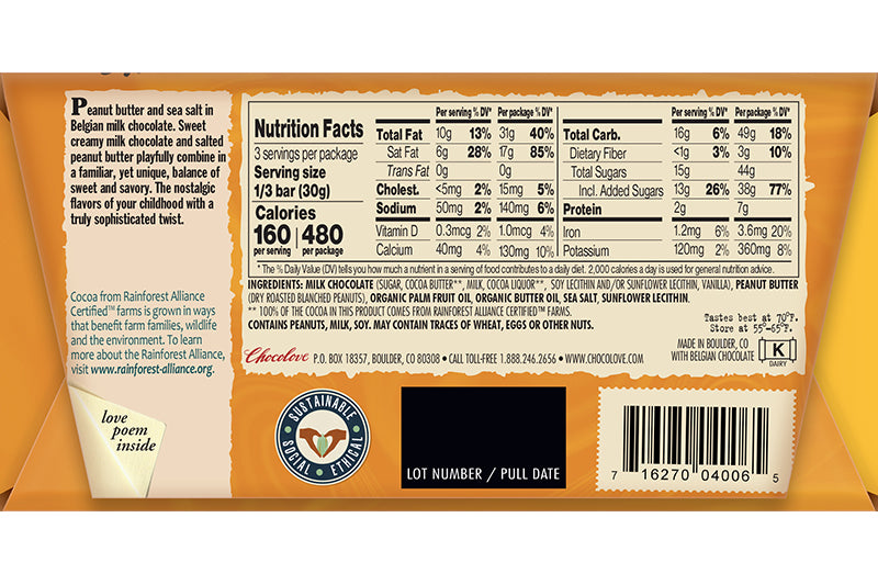 Chocolove Bar Milk Chocolate & Salted Peanut Butter