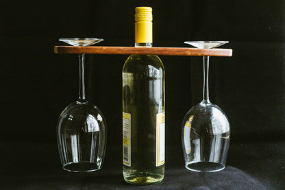 Yellowbird Local & Exotic Wood Wine Bottle and Glass Holder