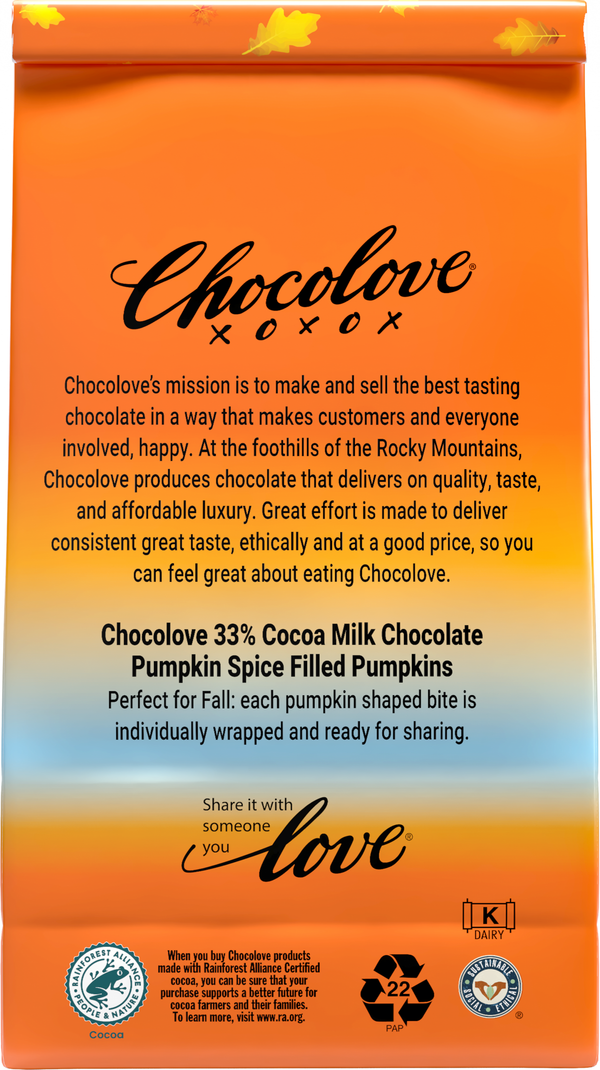 Chocolove Bites Milk Chocolate Pumpkin Spice Pumpkins